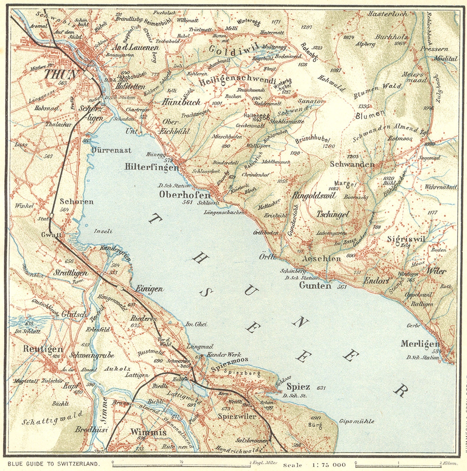 SWITZERLAND. Environs of Thun 1923 old antique vintage map plan chart